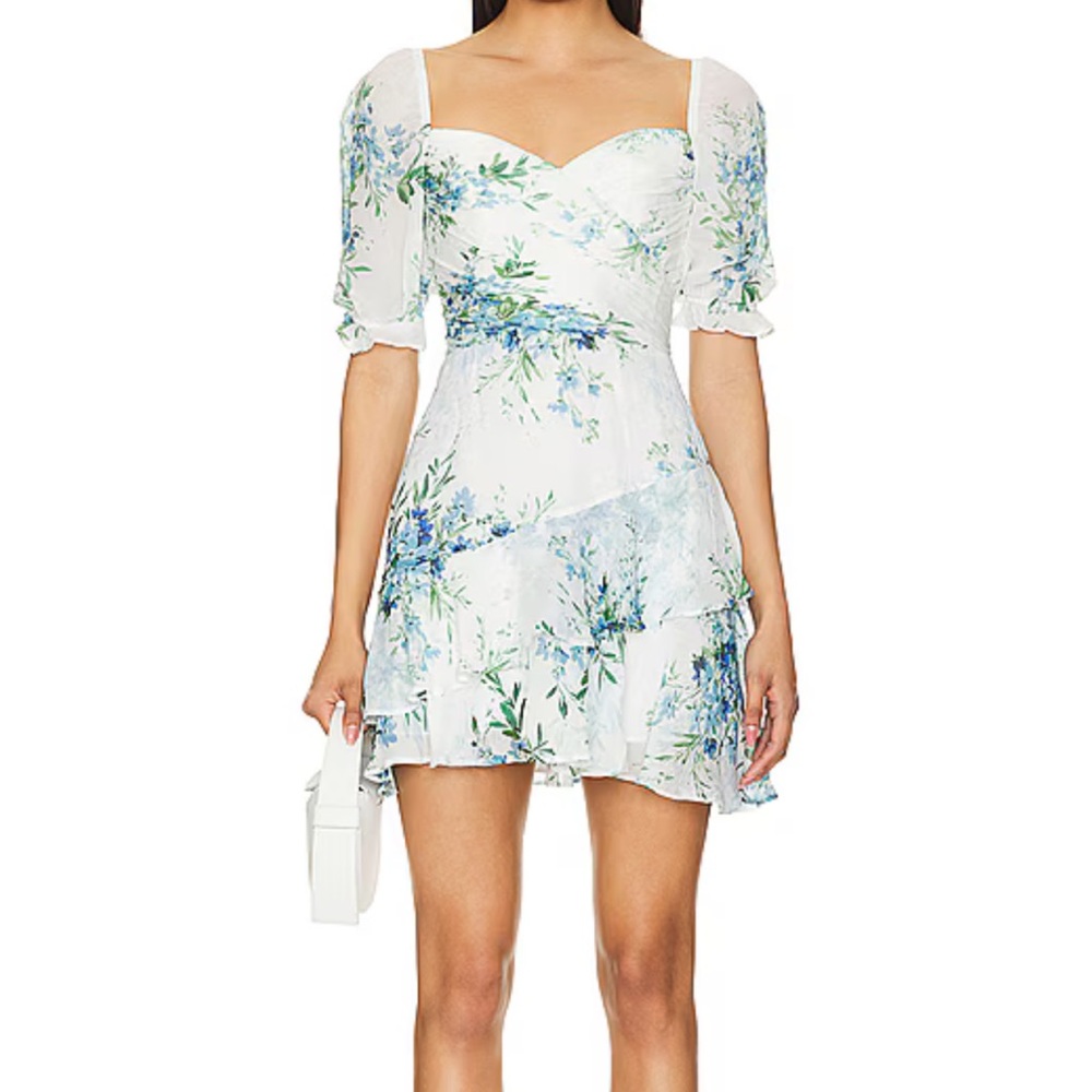 New- Yumi Kim Cream Mini Dress with Puff Sleeves and Square Neck